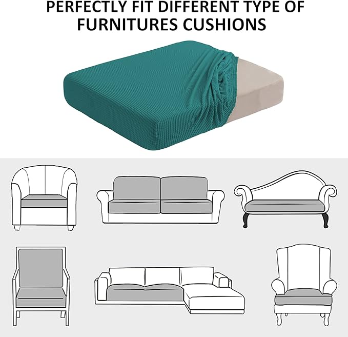 Water Resistant Stretch Sofa Seat Cushion Covers Stretch Furniture Protector, Soft Flexibility Loveseat Cushion Cover with Elastic Bottom for Camper (Medium, Dark Teal)