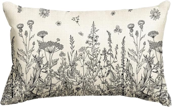 AVOIN colorlife Wildflowers Spring Antique Herbs Throw Pillow Cover, 12 x 20 Inch Flower Cushion Case Decoration for Sofa Couch
