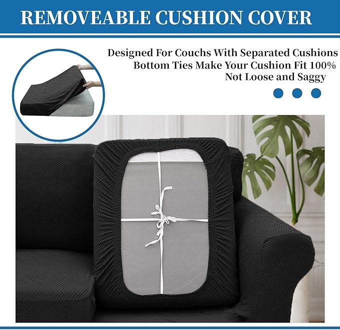 XINEAGE 2026 New 4 Pieces Extra Large Couch Covers for 3 Cushion Sofa Super Stretch Sofa Cover for 3 Large Seat Cushion Universal Fitted Slip Cover for Living Room (Black), 91"-110"(3 Cushions)