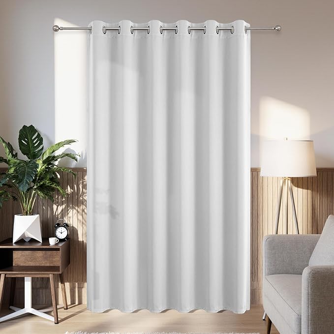 Joydeco Blackout Patio Sliding Door Curtains 96 Inches Long, Grommet Privacy Room Divider Curtains, Extra Wide Thermal Blackout Drapes for Bedroom Living Room (Greyish White, 80Wx96L, 1 Panel)