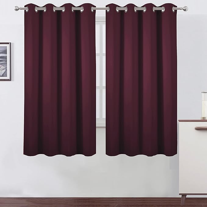 LEMOMO Burgundy Red Blackout Curtains 52 x 63 Inch Length/Set of 2 Curtain Panels/Thermal Insulated Room Darkening Blackout Curtains for Bedroom