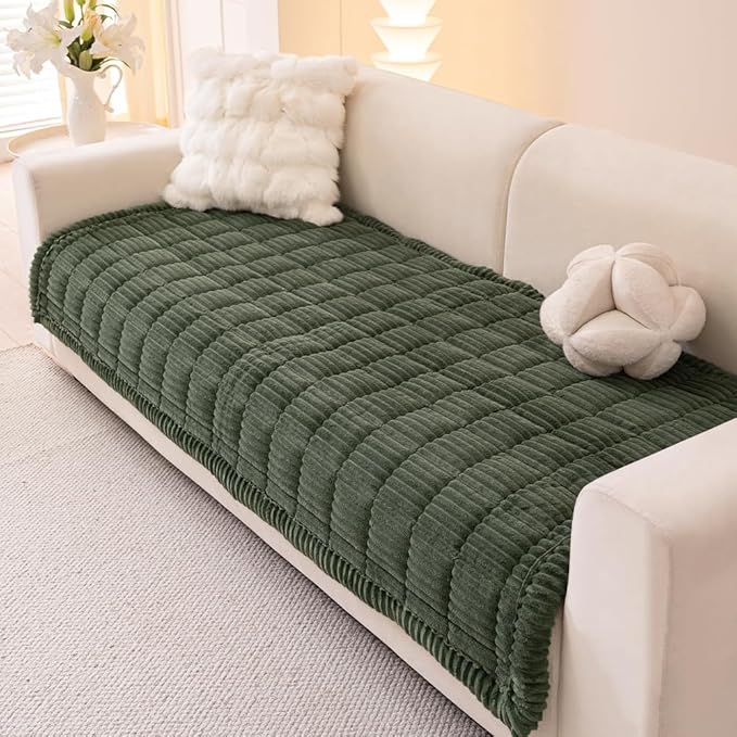 Couch Cover for Dogs Washable, Fuzzy Pet Couch Covers for 3 Cushion Sofa Pet Friendly, Non Slip Sofa Cover (Green, 35" x 70.9"/90 x 180cm)