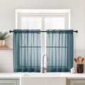 Small Sheer Curtains 2 Panels Set, Kitchen Curtains 36 Inch Length, Elegant Light Filtering Short Window Drapes for Living Room Bedroom, Dual Rod Pocket Design, Dusty Blue, 2x42Wx36L Inches
