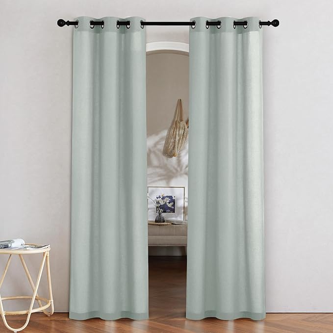 NICETOWN Sage Green Linen Doorway Curtains 80 inches Long, Grommet Thick Linen Weave Semi Sheer Window Treatments Privacy Assured with Light Filtering for Bedroom/Side Door, W34 x L80