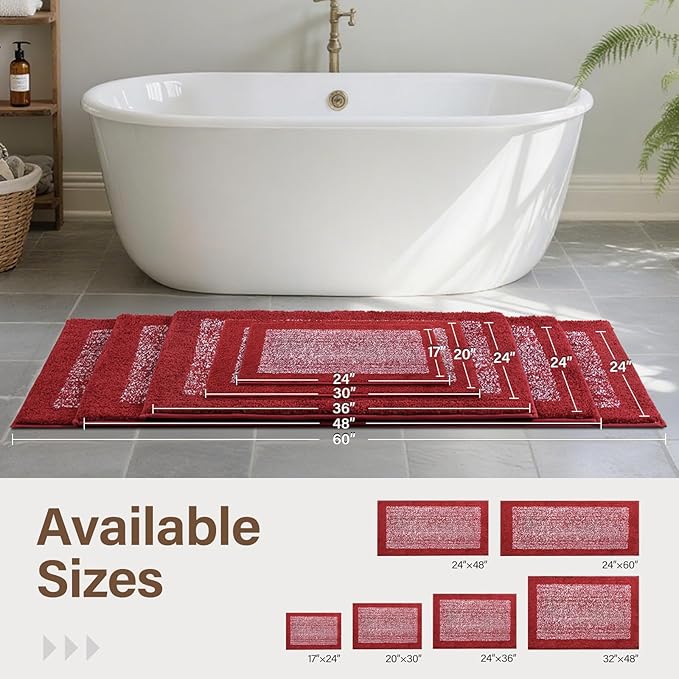36x24 Large Bathroom Rugs Washable Non Slip, Red Bath Mat for Bathroom Floor Tub, Soft Absorbent Quick Dry Mats for Shower, Bathtub,Home Decor