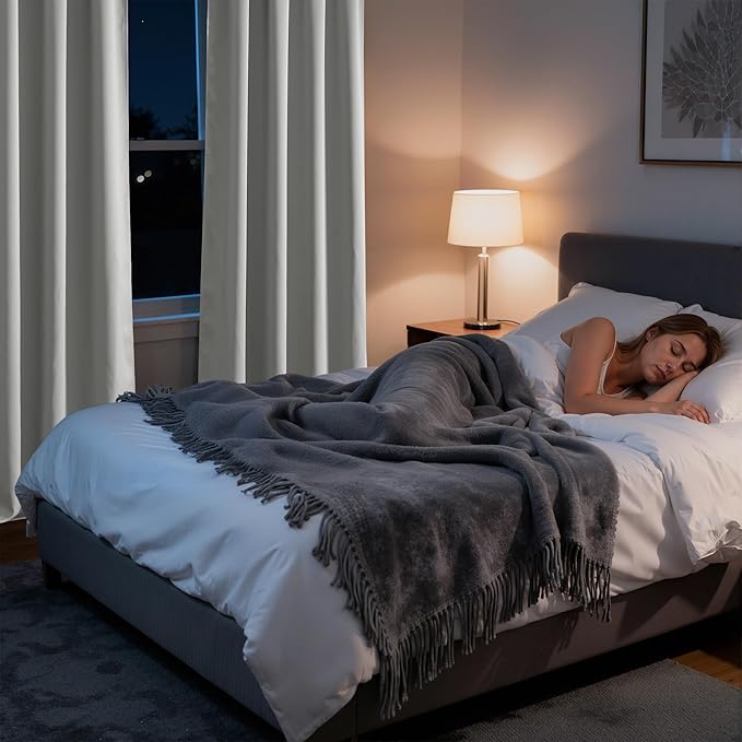 RYB HOME Bedroom Blackout Curtains 63 inches Long, 100% Blackout Thermal Insulated Noise Reducing Curtains for Living Room Nursury, 34 inches Wide by 63 inches Long, Silver Grey