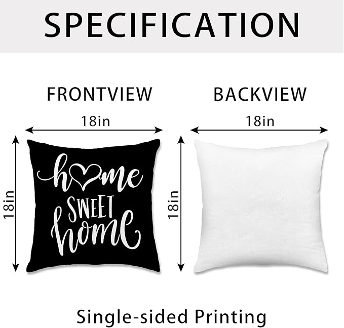 Hexagram Geometric Black Pillow Covers 18x18 Set of 4, Decorative Outdoor Boho Modern Throw Pillow Covers, Home Sweet Home Farmhouse Cushion Case for Couch Sofa Bedroom Indoor Decor(No Insert)