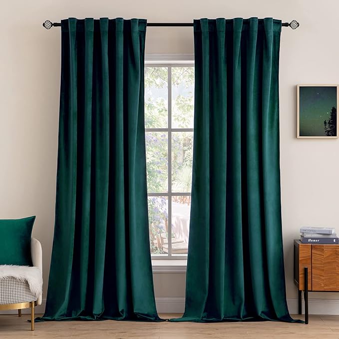 MIULEE Velvet Curtains 108 inches Long 2 Panels - Luxury Blackout Curtains for Bedroom Living Room Thermal Insulated Home Christmas Decor Super Soft Window Drapes Rod Pocket & Back Tab, Emerald Green