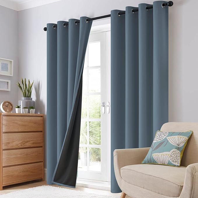 SimpleHome 100% Blackout Curtains for Bedroom,Thermal Insulated Grommet Window Drapes Room Darkening Stone Blue Curtains for Living Room with Black Back,52 x 96 Inch,2 Panels