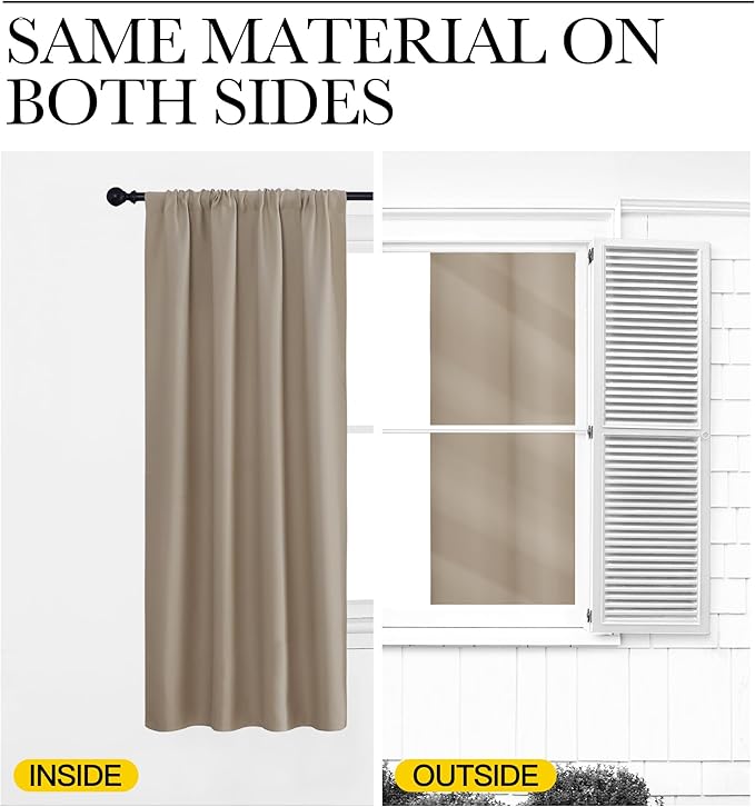 NICETOWN Blackout Curtains for Living Curtains, Taupe, 2 Panels, 42 by 72, Room Darkening Window Curtain Panels, Easy-Care Solid Thermal Insulated Draperies/Drapes for Daughter Room