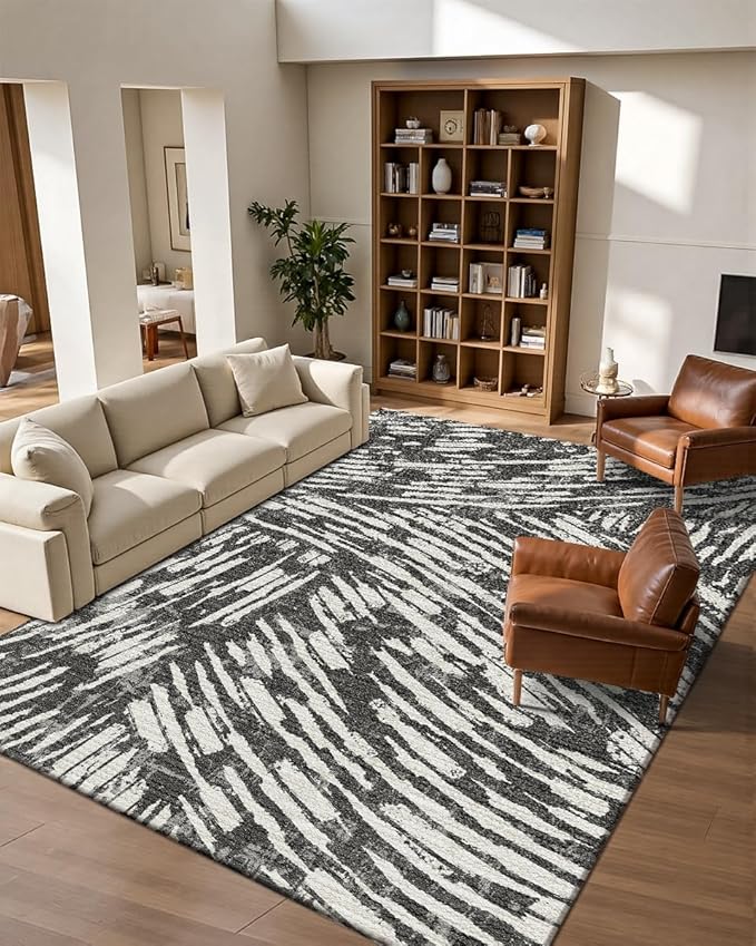 Latte&Fog 6x9 Area Rugs for Living Room Bedroom, Modern Abstract Washable Rug, Boho Non Slip Low Pile Carpet for Indoor Dining Room,Dorm, Classroom, College Dorm,Farmhouse and Kids Room - Black White