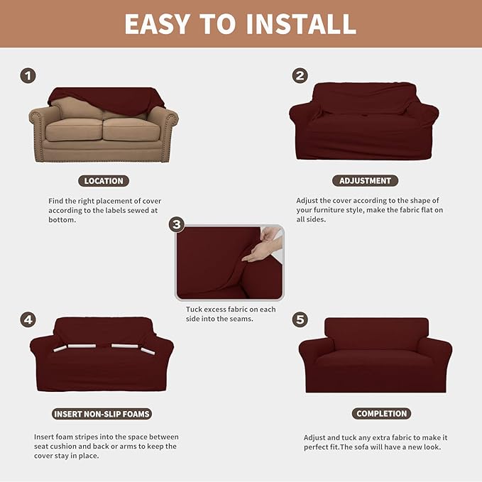 Easy-Going 100% Waterproof Chair Couch Cover, Dual Waterproof Sofa Cover, Stretch Jacquard Sofa Slipcover, Leakproof Furniture Protector for Kids, Pets, Dog and Cat (Chair, Wine)