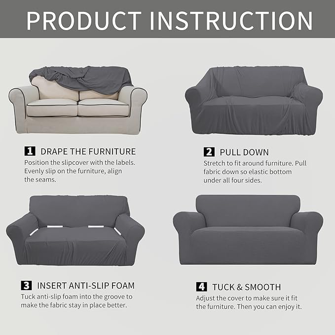 Easy-Going Stretch Oversized Loveseat Slipcover 1-Piece Sofa Cover Furniture Protector Couch Soft with Elastic Bottom for Kids Polyester Spandex Jacquard Fabric Small Checks Grey