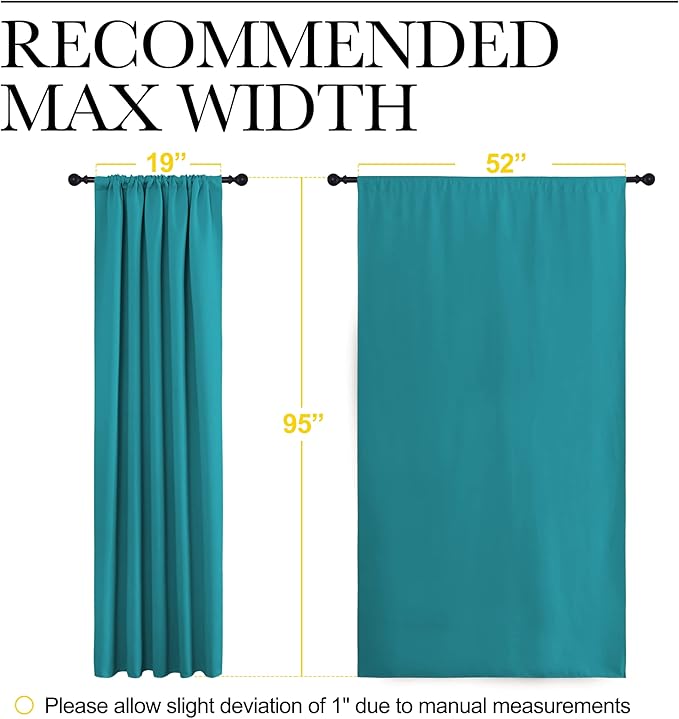 NICETOWN Peacock Blue Blackout Curtains Panels for Window, Thermal Insulated Rod Pocket Blackout Drapes/Draperies for Living Room (2 Panels, W52 x L95 inches)
