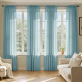 MIULEE Dusty Blue Sheer Curtains 96 Inches Long, 4 Panels Set, Light Filtering Rod Pocket Voile Drapes for Living Room and Bedroom, Airy Soft Fabric Window Treatments, 42 x 96 Inches