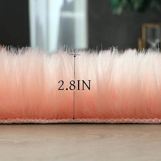 linmopm Faux Fur Rug Sheepskin Shag Fluffy Fuzzy Pink 2x3 ft Small Rugs for Bedroom Bedside Bed Floor Living Room Plush High-Density Cushion Carpet Super Sofa Cover