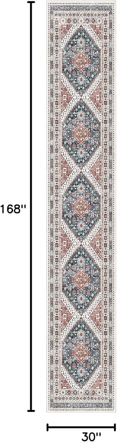 Madane Hallway Runner Rug 2'6''x14' Kitchen Runner, Non Slip Vintage Runners for Hallways Washable Kitchen Rugs Soft Low Pile 2.5x14 ft Rug Runner for Laundry Room, Entryway and Bedroom, Navy Blue