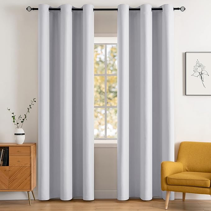 MIULEE Room Darkening Curtains, Thermal Insulated Drapes Solid Window Treatment Set Light Blocking Blackout Curtain for Living Room 2 Panels 42 x 84 inch, Greyish White
