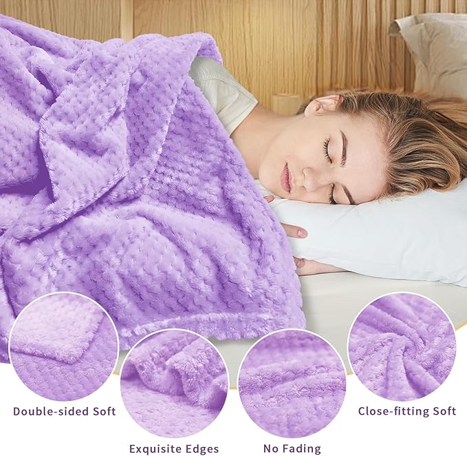 4 Pack Fleece Throw Blankets 50x60 Inches - Oeko-Tex Certified 100, 270 GSM Ultra Soft Plush for Bed, Couch and Cozy Gifts. 3D Waffle Texture, No Shedding No Pilling All Season (Lavender)