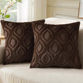 decorUhome Throw Pillow Covers 18x18 Inch Set of 2, Soft Plush Faux Wool Dark Brown Solid Couch Pillow Covers, Accent Farmhouse Neutral Square Pillow Cases for Sofa Bed Living Room