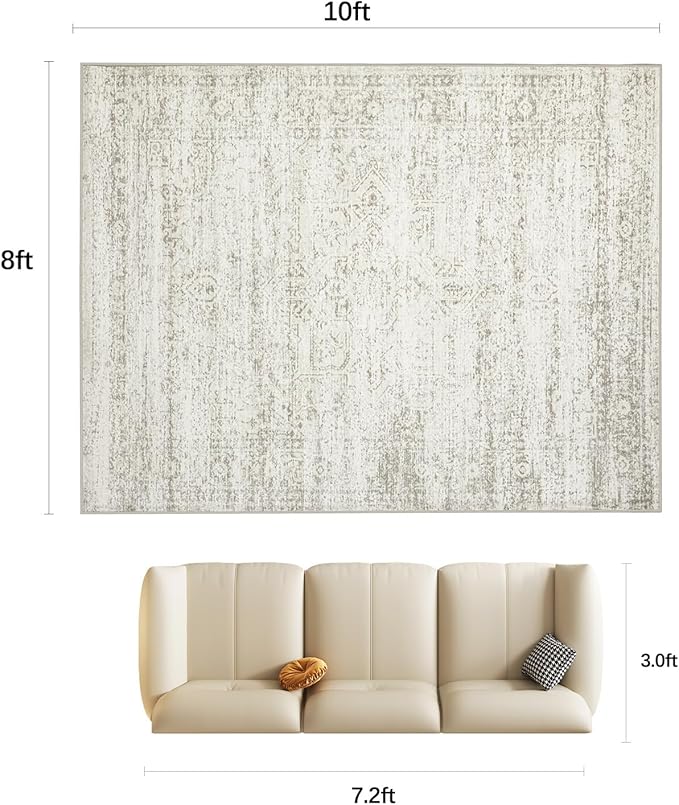 Double Layers 8x10 Area Rugs for Living Room- Upgraded Removable(Upper Layer+Lower Layer) Washable Area Rugs for Bedroom,Dining Room- Large Vintage Carpets with Cushioned Pad for Home Office
