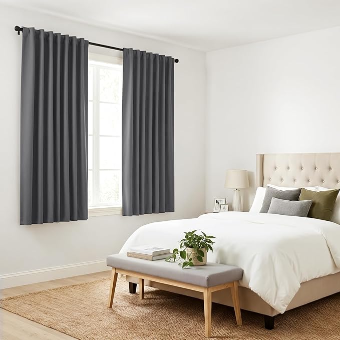 PONY DANCE Short Curtains Half Window Curtains for Bedroom, Privacy Blackout Energy Saving Drapes for Living Room Bathroom Shades, Wide 34 x Long 24 inches per Panel, Grey, 2 Pcs