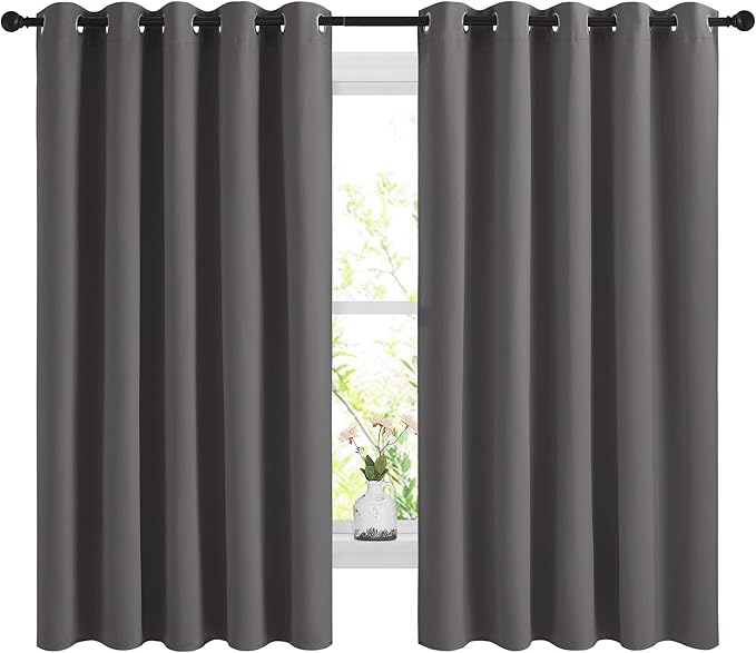 NICETOWN Blackout Curtains Panels for Bedroom, 2 Panels, 66 x 60 Inch, Gray, 3 Pass Microfiber Noise Reducing Thermal Insulated Solid Ring Top Blackout Window Drapes