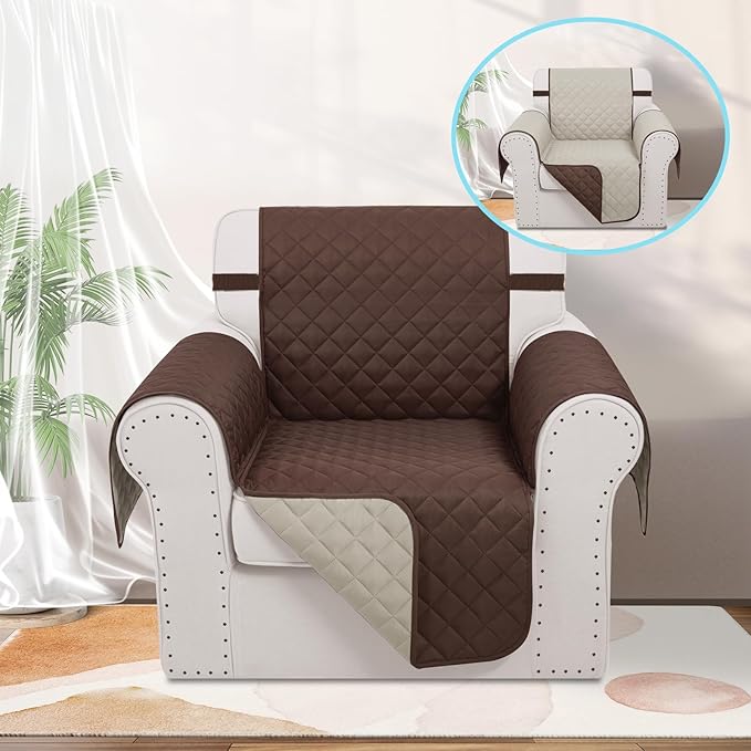 Recliner Chair Covers Reversible Sofa Couch Cover for Pets Lazy Boy Furniture Protector(23''Chair,Chocolate/Beige)