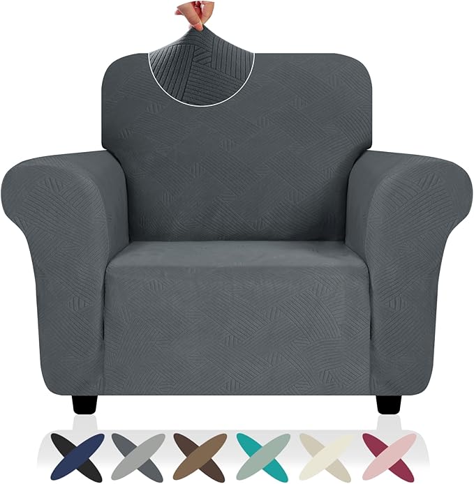 ZNSAYOTX Super Stretch Chair Slipcover (30"-47"), New Striped Sofa Chair Covers for Living Room, Dogs Pet Friendly Anti-Slip Chair Protector Spandex Armchair Slipcovers (Dark Grey, Chair)