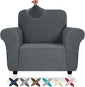 ZNSAYOTX Super Stretch Chair Slipcover (30"-47"), New Striped Sofa Chair Covers for Living Room, Dogs Pet Friendly Anti-Slip Chair Protector Spandex Armchair Slipcovers (Dark Grey, Chair)