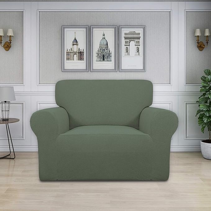 Easy-Going Stretch Oversized Chair Sofa Slipcover 1-Piece Couch Sofa Cover Furniture Protector Soft with Elastic Bottom for Kids Spandex Jacquard Fabric Small Checks Greyish Green