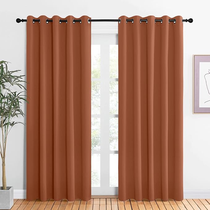 NICETOWN Room Darkening Draperies Window Curtain Panels, Burnt Orange, 2 Panels, W60 x L84 -inch, Thermal Insulated Grommet Room Darkening Curtains for Bedroom