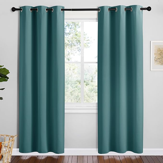 NICETOWN Sea Teal Blackout Curtains 78 inches Length for Bedroom, 2 Panels, 42" Wide, Thermal Insulated Decoration Drapes for Office Window
