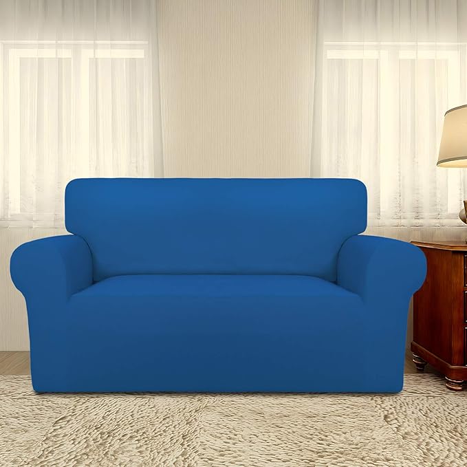 PureFit Super Stretch Sofa Slipcover – Spandex Non Slip Soft Couch Sofa Cover, Washable Furniture Protector with Non Skid Foam and Elastic Bottom for Kids, Pets （Loveseat, Classic Blue）