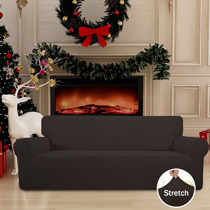 Easy-Going Stretch Oversized Sofa Slipcover 1-Piece Sofa Cover Furniture Protector Couch Soft with Elastic Bottom for Kids, Polyester Spandex Jacquard Fabric Small Checks Chocolate