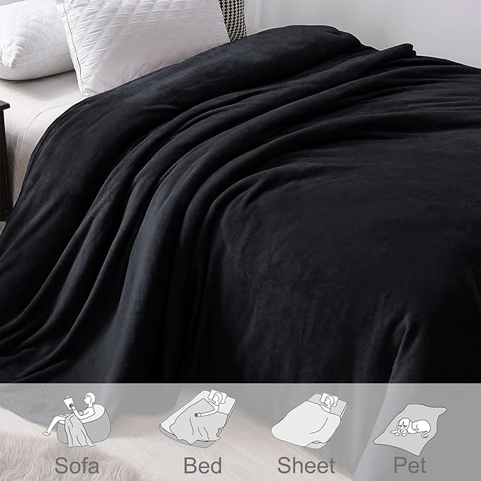 Exclusivo Mezcla Fleece Blanket King Size for Bed, Super Soft and Warm, All Season, Cozy, Plush, Lightweight, 90x104 Inches, Black