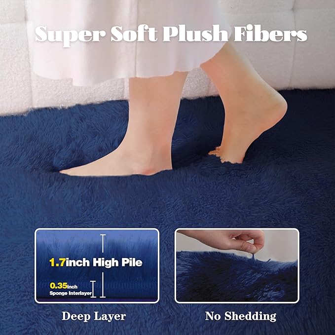 Navy Blue Round Rugs for Bedroom: 4ft Circle Fluffy Shag Soft Washable Rug Small Fuzzy Plush Indoor Carpet for Kids Girls Boys Nursery Dorm Classroom (Navy Blue, 4'x4')