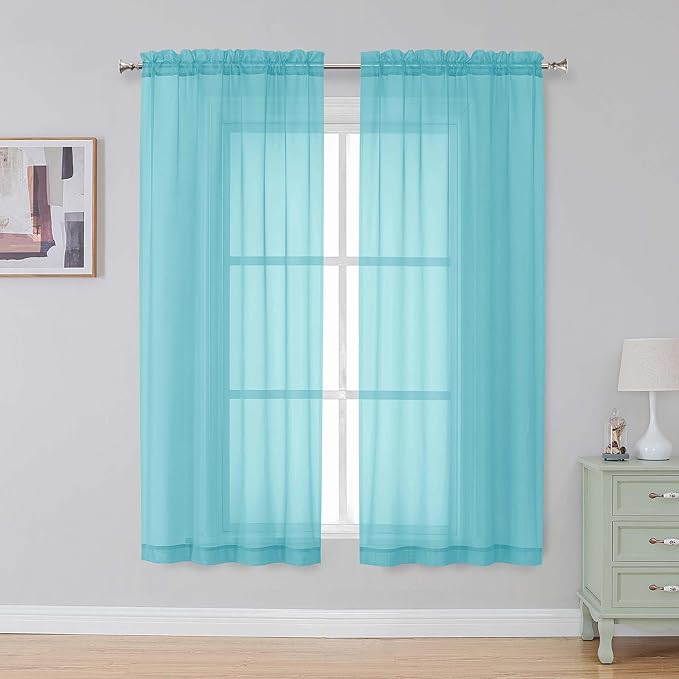 Simplebrand Aqua Sheer Curtains 63 Inch Length 2 Panels, Rod Pocket Solid Color Window Sheer Curtain Panels, Elegant Curtains & Drapes for Living Room, Bedroom 2 Panels (Ivory, 42" W x 63" L)