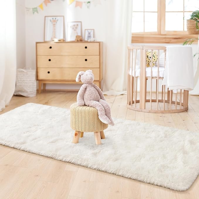 LOCHAS Ultra Soft Indoor Modern Area Rugs 2x6, Fluffy Living Room Carpets for Children Bedroom Home Decor Nursery Rug, Cream