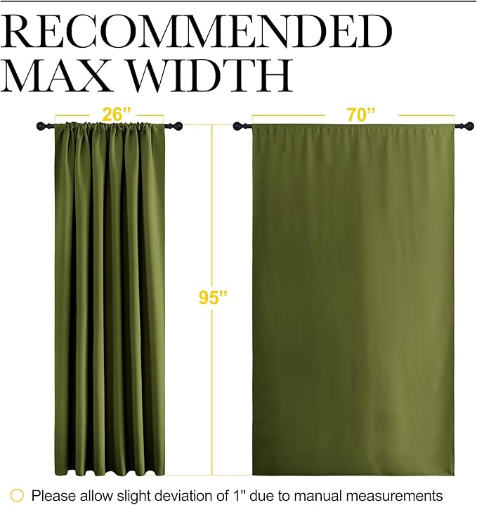 NICETOWN 2 Panels Blackout Curtains, Rod Pocket Thermal Insulated Drapess for Bedroom, Privacy Protection Easy-Care Heavy Duty Curtains for Living Room/Dining Room, W70 x L95 inches, Olive Green