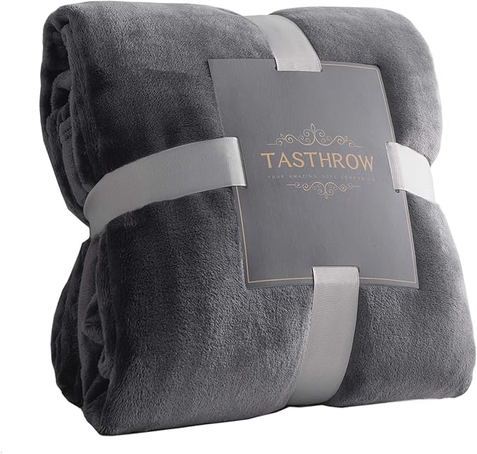 TASTHROW Large Flannel Fleece Throw Blanket, 60×80 Inch - Cozy Lightweight Thick Blanket - All Seasons Suitable for Women, Men and Kids (Grey)