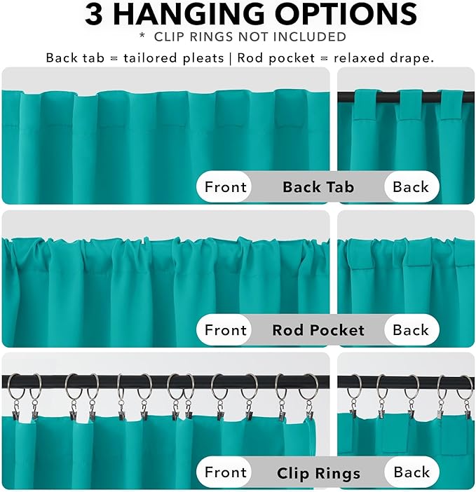 Deconovo Blackout Curtains, Thermal Insulated, W52 x L108 2 Panels, Back Tab, Machine Washable, Room-Darkening Drapes for Bedroom/Living Room Turquoise