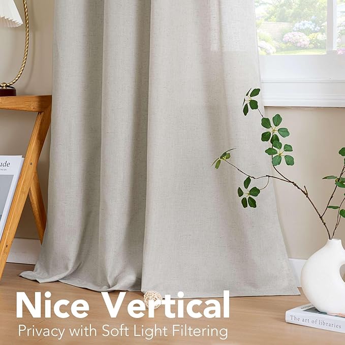 H.VERSAILTEX Living Room Linen Curtains - Semi Sheer, Nickel Grommet, Energy Saving, Light Filtering Window Treatments - Pale Oak, 2 Panels, 52 x 54-Inch