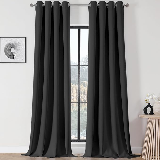 Joydeco 120 inches Long Blackout Curtains 2 Panels Set, Thermal Insulated Length Curtains & Drapes 2 Burg for Living Room Bedroom Window(Dark Grey, W52 x L120 Inch)