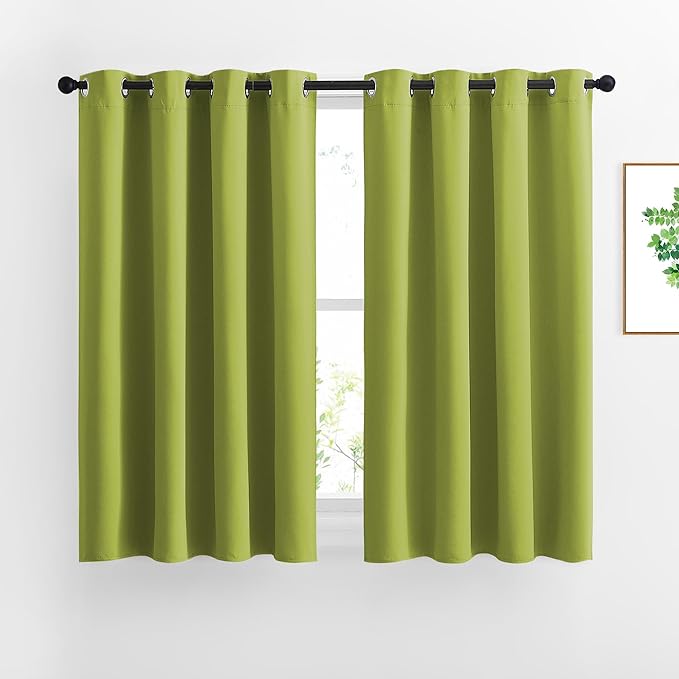 NICETOWN Fresh Green Draperies Curtain Panels - Thermal Insulated Solid Grommet Blackout Curtains/Panels/Drapes for Living Room(Fresh Green, 1 Pair, 46 by 54-Inch)