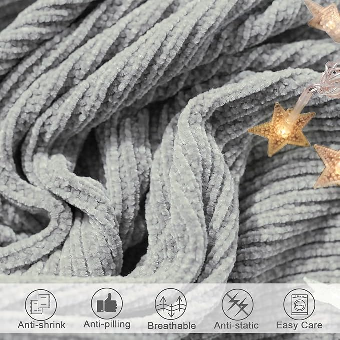 lifein Throw Blanket for Couch, Soft Boho Decor Bed Throw,Cozy Grey Knitted Chenille Small Farmhouse Lightweight Throw (Light Grey,50 * 60")