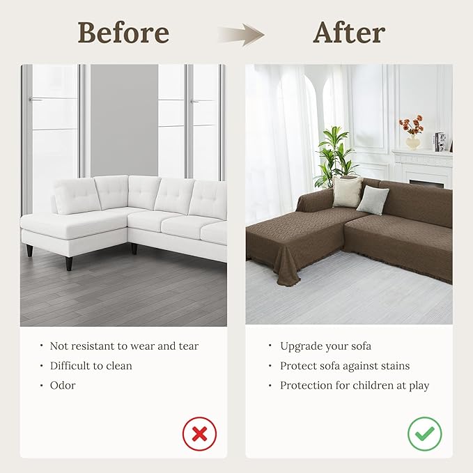 HOMERILLA Sectional Couch Covers for Sectional Sofa L Shaped Sofa Cover Blanket 2 Pieces L Shape Furniture Protector for Pets Dogs(Taupe, XX-Large)