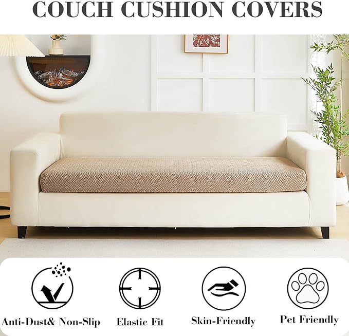 Couch Covers for 3 Cushion Sofa Pet Friendly Couch Cushion Covers Universal Sofa Covers Washable Stretch Slipcovers for Sectional Sofa (Texture Light Coffee,Large Triple Seat Cover)