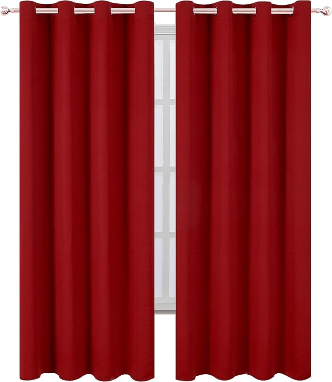 LEMOMO Red Curtains 52 x 84 Inch Long/Blackout Curtains Set of 2 Panels/Room Darkening Thermal Insulated Bedroom Curtains Drape