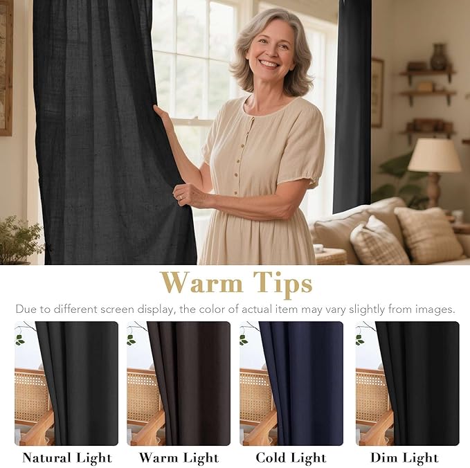 H.VERSAILTEX Living Room Linen Curtains Home Decorative Nickel Grommet Curtains Privacy Added Energy Saving Light Filtering Window Treatments Panels for Bedroom, Heather Black, 2 Panels, 52 x 108 Inch